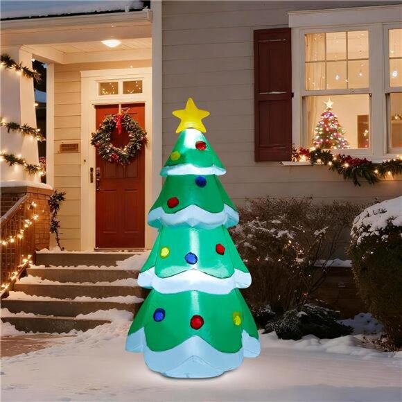 5 FT Inflatable Christmas Tree, LED Light up Xmas Tree Blow up Decorations - Picture 2 of 8